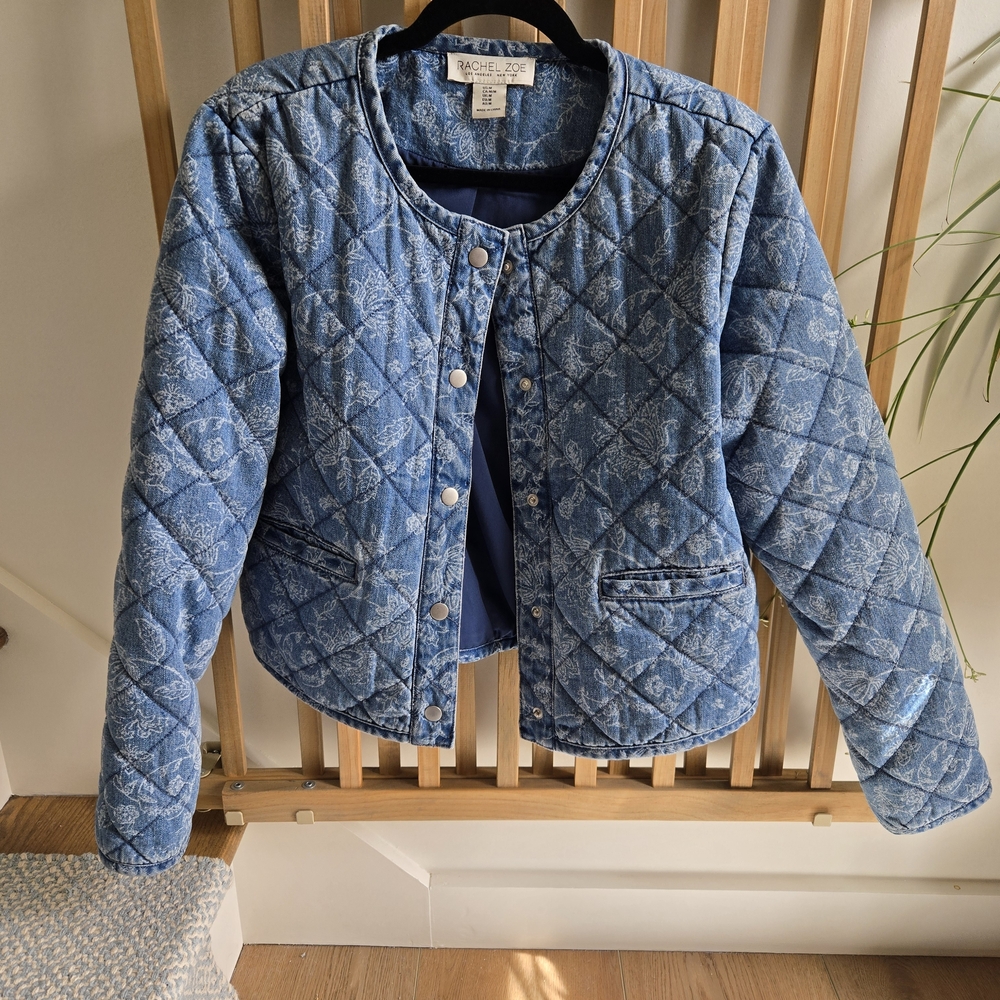 Rachel Zoe Light Blue Quilted Snap-Front Bomber Jacket